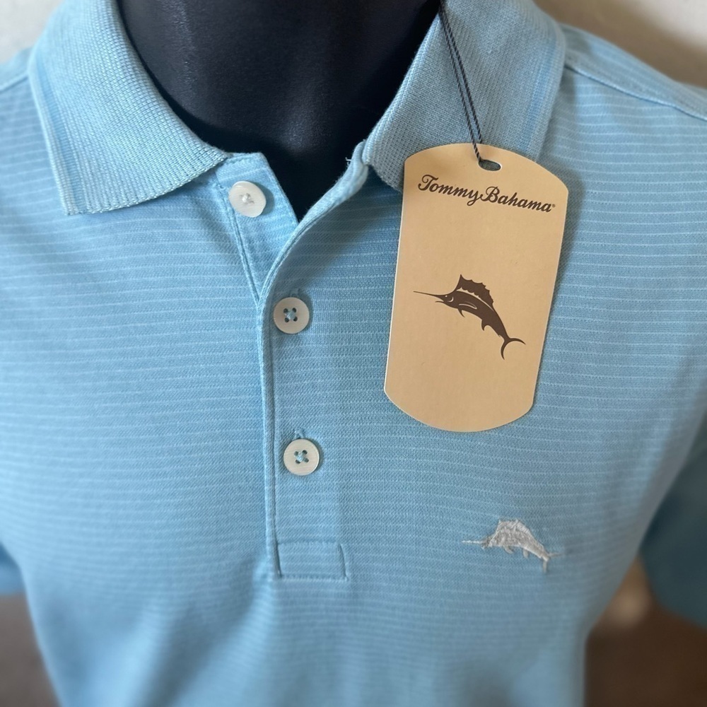 Tommy Bahama Men's Polo Shirt Air Blue Striped Size Small new - Picture 3 of 5